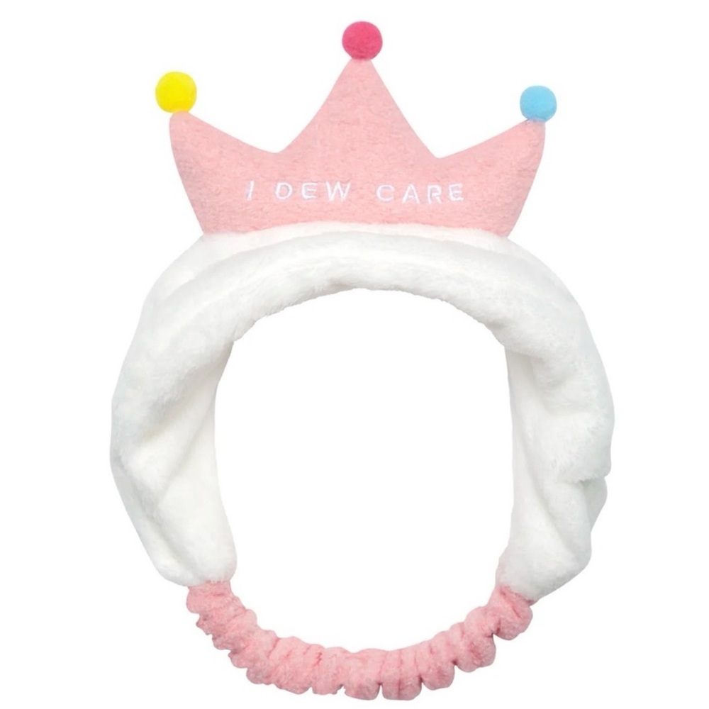 I Dew Care Plush Pink & White Crown Headband for Hair Care